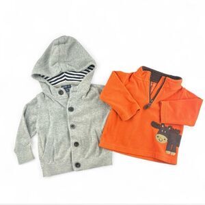 Gray and Orange Kids Hooded Cardigan and Pullover Set size 9m & 6-12m